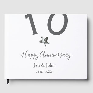 Happy 10th anniversary name date grey metal star b guest book