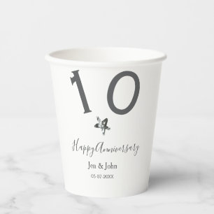 Happy 10th anniversary name date grey metal star b paper cups