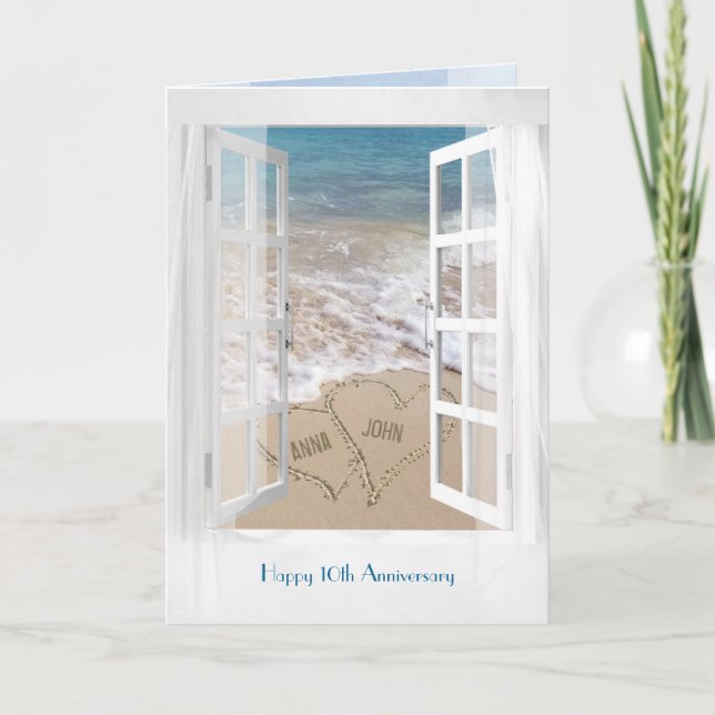Happy 10th Anniversary open beach window Card (Front)