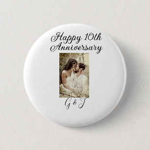 Happy 10th anniversary photo couple name letter 6 cm round badge