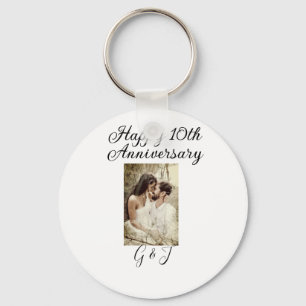 Happy 10th anniversary photo couple name letter key ring