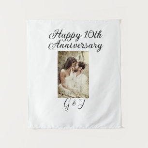 Happy 10th anniversary photo couple name letter tapestry