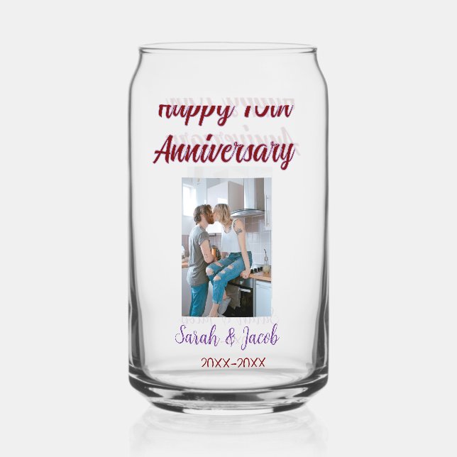 Happy 10th anniversary photo wedding couple name d can glass (Front)
