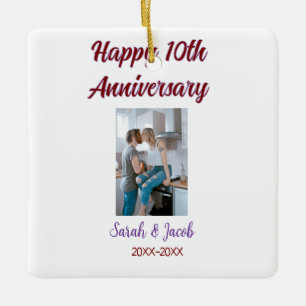 Happy 10th anniversary photo wedding couple name d ceramic ornament
