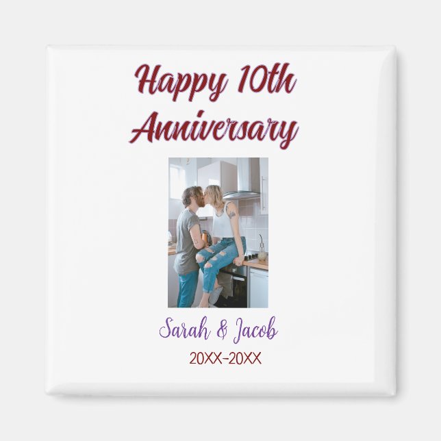 Happy 10th anniversary photo wedding couple name d magnet (Front)