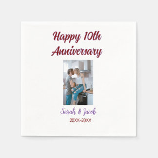 Happy 10th anniversary photo wedding couple name d napkin