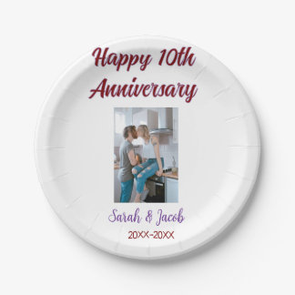 Happy 10th anniversary photo wedding couple name d paper plate