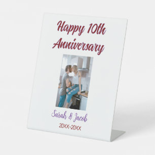 Happy 10th anniversary photo wedding couple name d pedestal sign