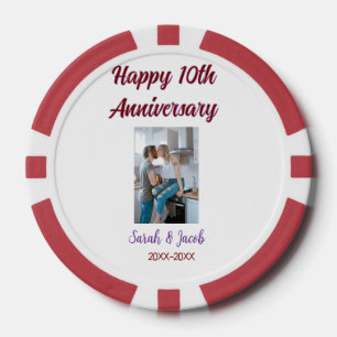 Happy 10th anniversary photo wedding couple name d poker chips