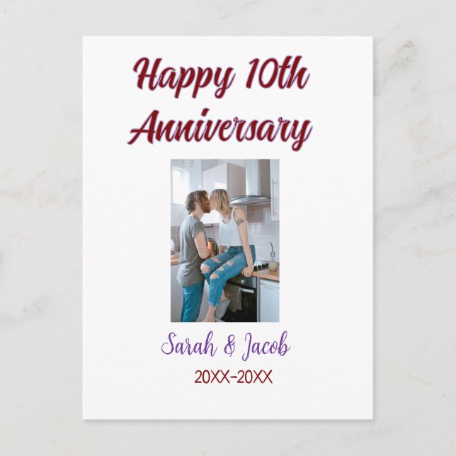 Happy 10th anniversary photo wedding couple name d postcard (Front)