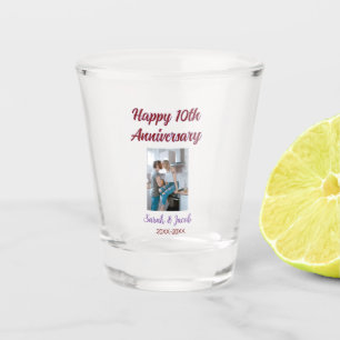 Happy 10th anniversary photo wedding couple name d shot glass