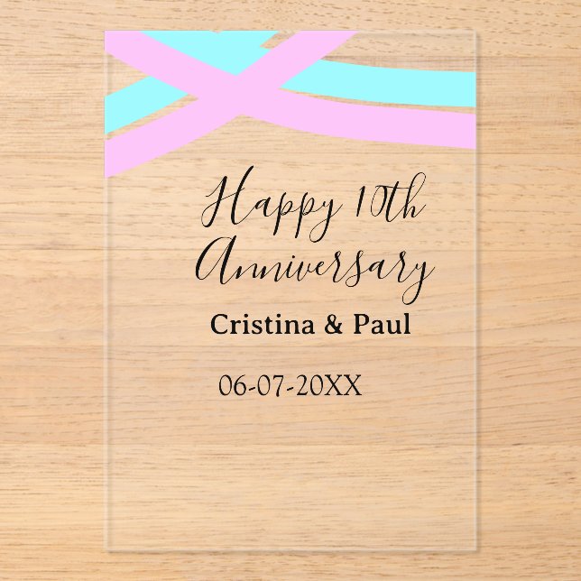 Happy 10th anniversary simple minimal wedding name acrylic invitations (Front)