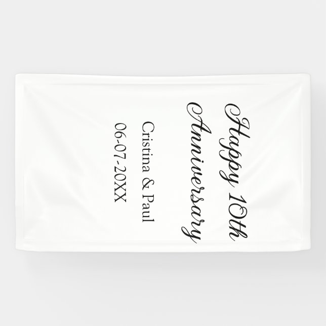 Happy 10th anniversary simple minimal wedding name banner (Horizontal)