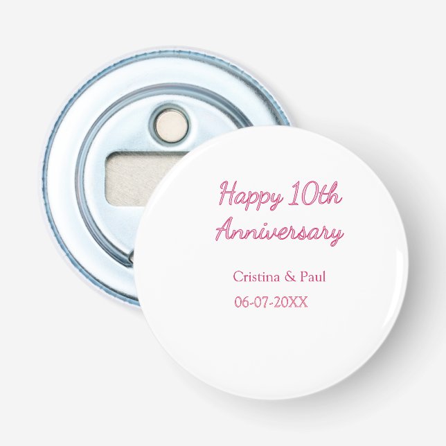 Happy 10th anniversary simple minimal wedding name bottle opener (Front)