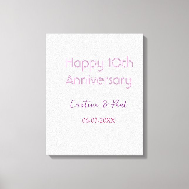 Happy 10th anniversary simple minimal wedding name canvas print (Front)