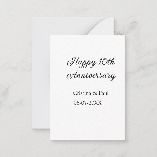 Happy 10th anniversary simple minimal wedding name card (Front)