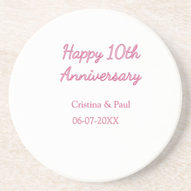 Happy 10th anniversary simple minimal wedding name coaster (Front)