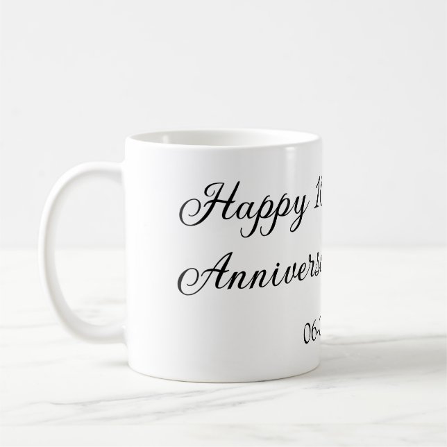 Happy 10th anniversary simple minimal wedding name coffee mug (Left)