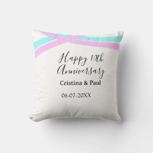 Happy 10th anniversary simple minimal wedding name cushion