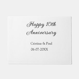 Happy 10th anniversary simple minimal wedding name doormat