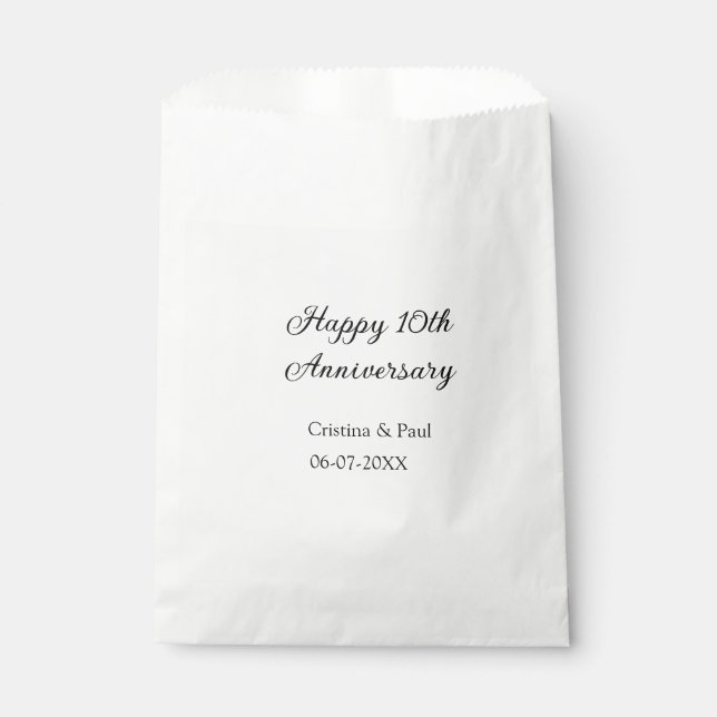 Happy 10th anniversary simple minimal wedding name favour bags (Front)