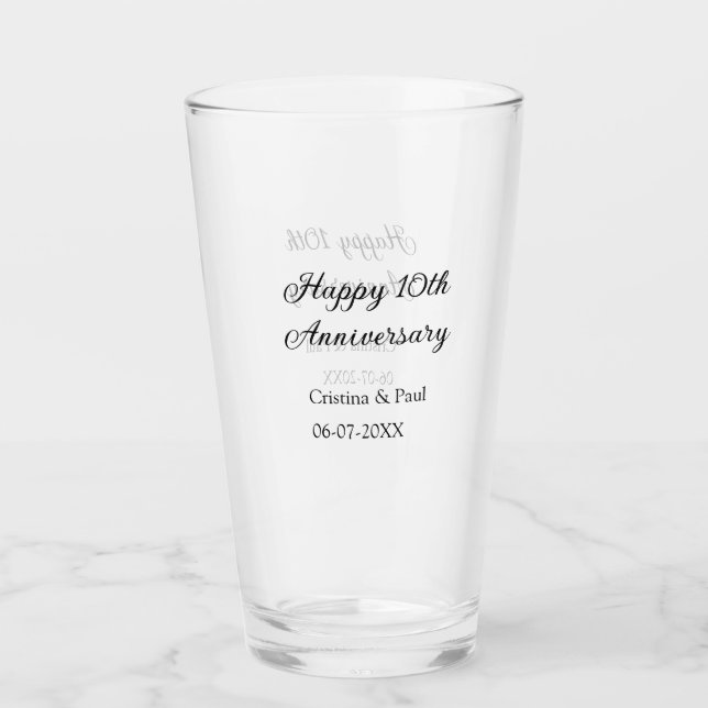 Happy 10th anniversary simple minimal wedding name glass (Front)