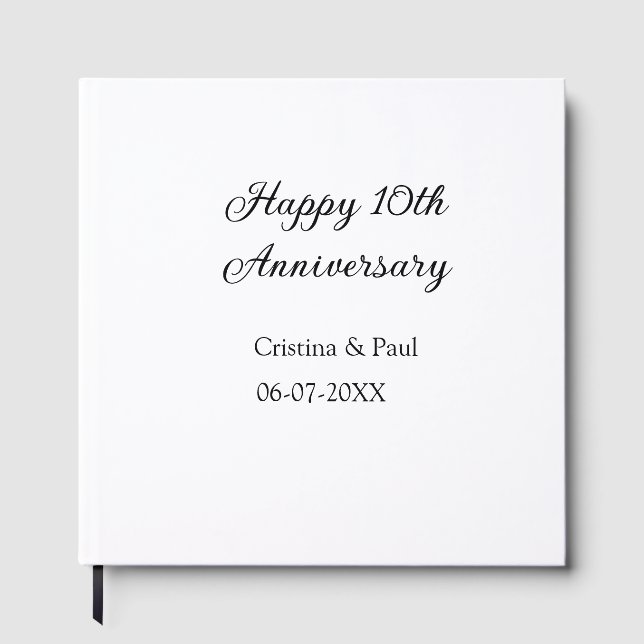 Happy 10th anniversary simple minimal wedding name guest book (Front)