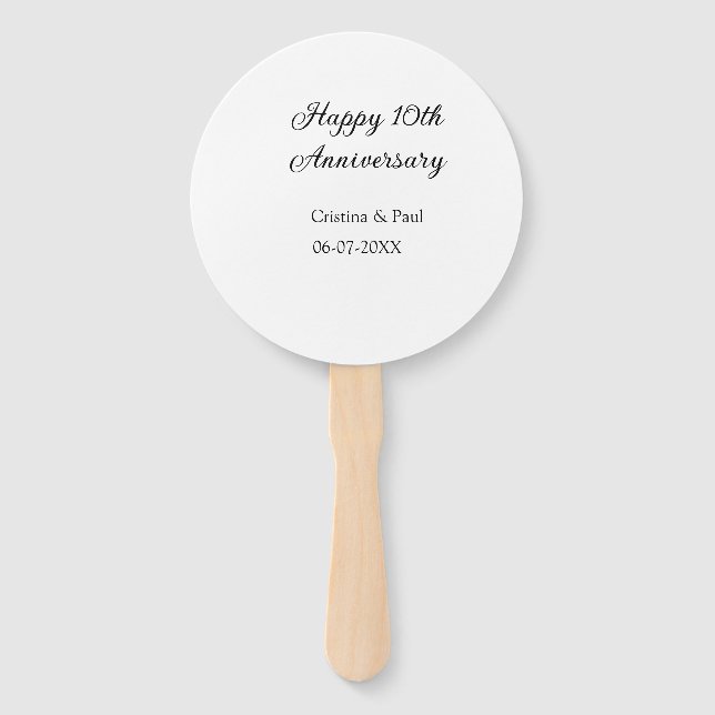 Happy 10th anniversary simple minimal wedding name hand fan (Front)