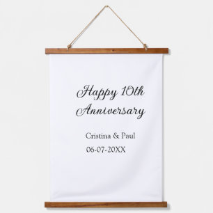 Happy 10th anniversary simple minimal wedding name hanging tapestry