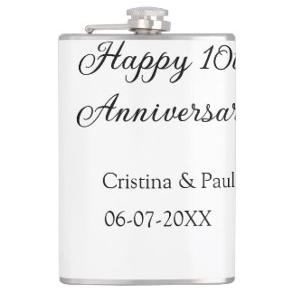 Happy 10th anniversary simple minimal wedding name hip flask