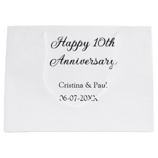 Happy 10th anniversary simple minimal wedding name large gift bag