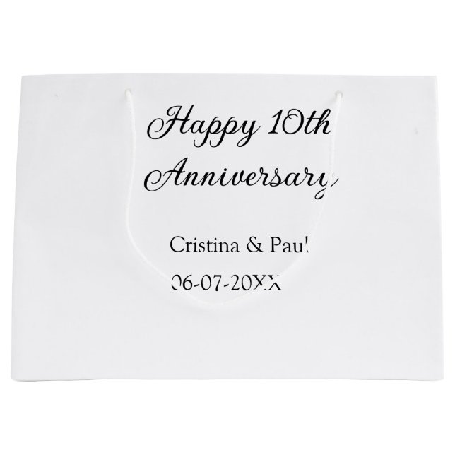 Happy 10th anniversary simple minimal wedding name large gift bag (Front)