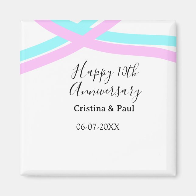 Happy 10th anniversary simple minimal wedding name magnet (Front)