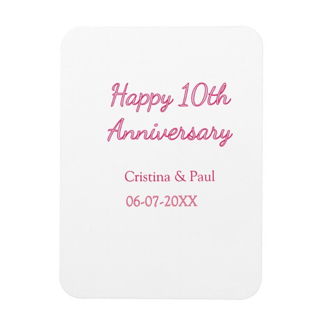 Happy 10th anniversary simple minimal wedding name magnet (Vertical)