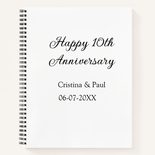 Happy 10th anniversary simple minimal wedding name notebook (Front)