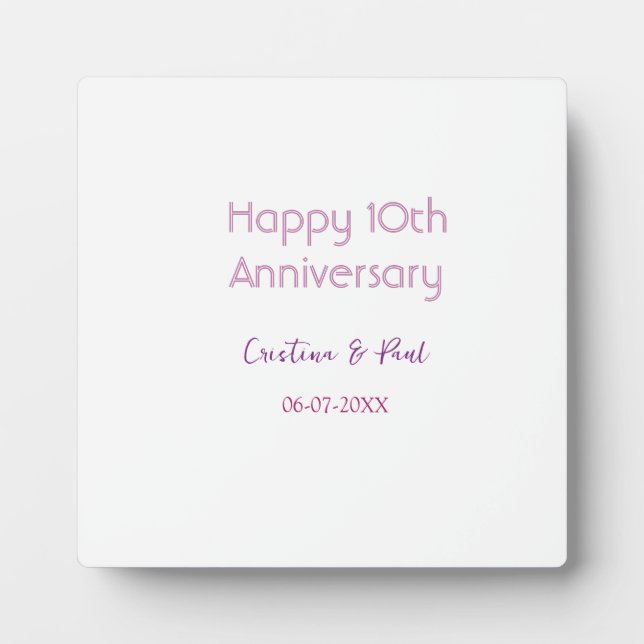 Happy 10th anniversary simple minimal wedding name plaque (Front)