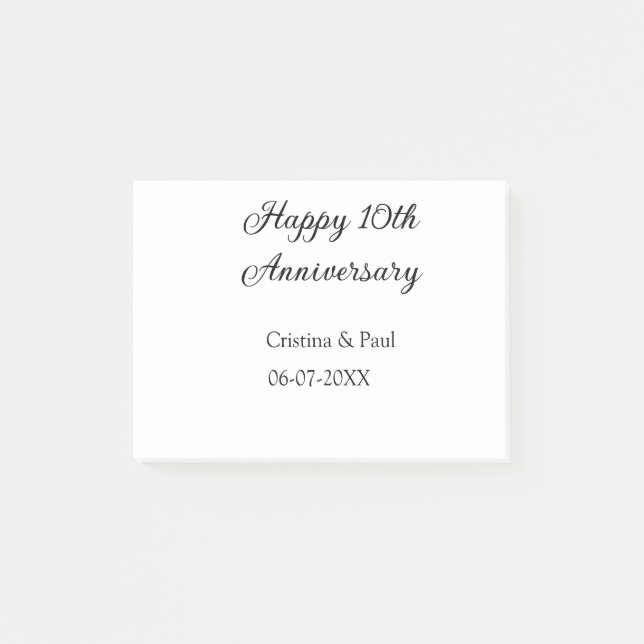 Happy 10th anniversary simple minimal wedding name post-it notes (Front)