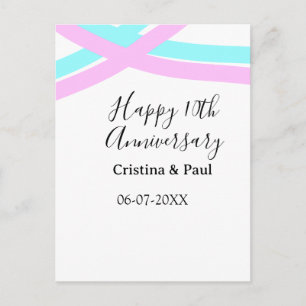 Happy 10th anniversary simple minimal wedding name postcard