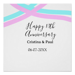 Happy 10th anniversary simple minimal wedding name poster