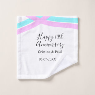 Happy 10th anniversary simple minimal wedding name wash cloth