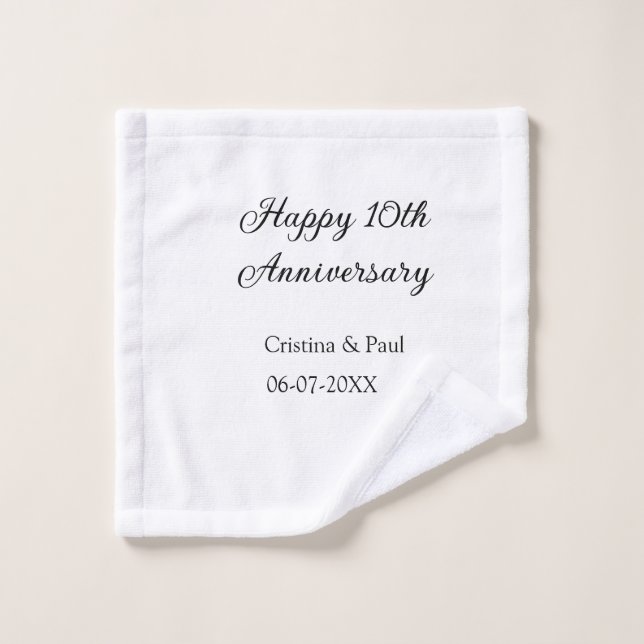 Happy 10th anniversary simple minimal wedding name wash cloth (Wash Cloth)