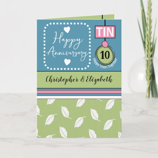 Happy 10th Anniversary Tin add names blue Card (Front)