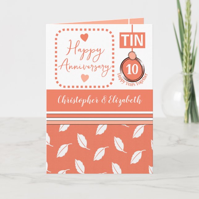 Happy 10th Anniversary Tin add names coral Card (Front)
