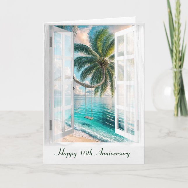 Happy 10th Anniversary Tropical Window  Card (Front)