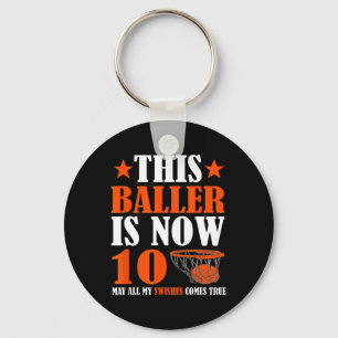 Happy 10th Birthday 10 Year Old Basketball 10th Bi Key Ring