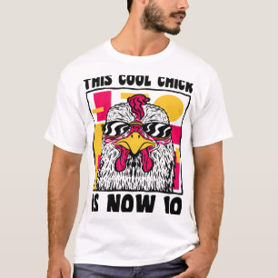 Happy 10th Birthday 10 Year Old Cool Chicken 10th T-Shirt