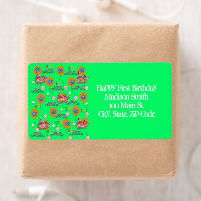 Happy 10th Birthday Address Labels, Green (Insitu)