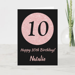 Happy 10th Birthday Black and Rose Pink Gold Card