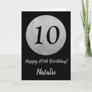 Happy 10th Birthday Black and Silver Glitter Card