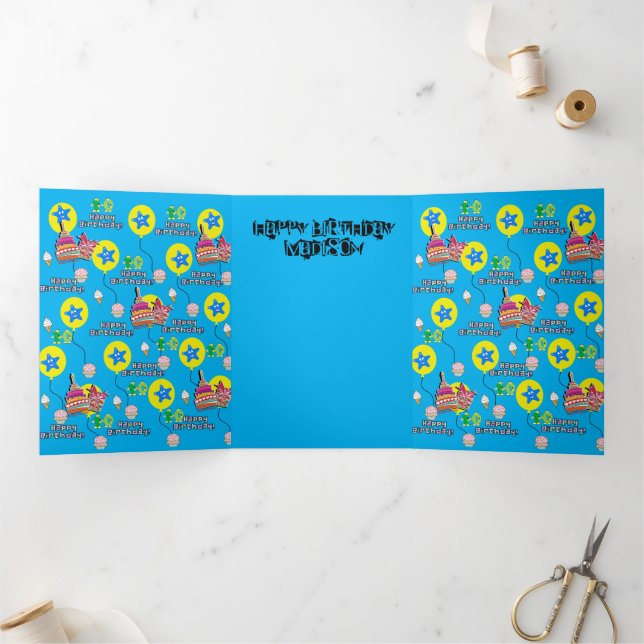 Happy 10th Birthday Card, #10 Blue &Yellow Tri-Fold Card (Inside)